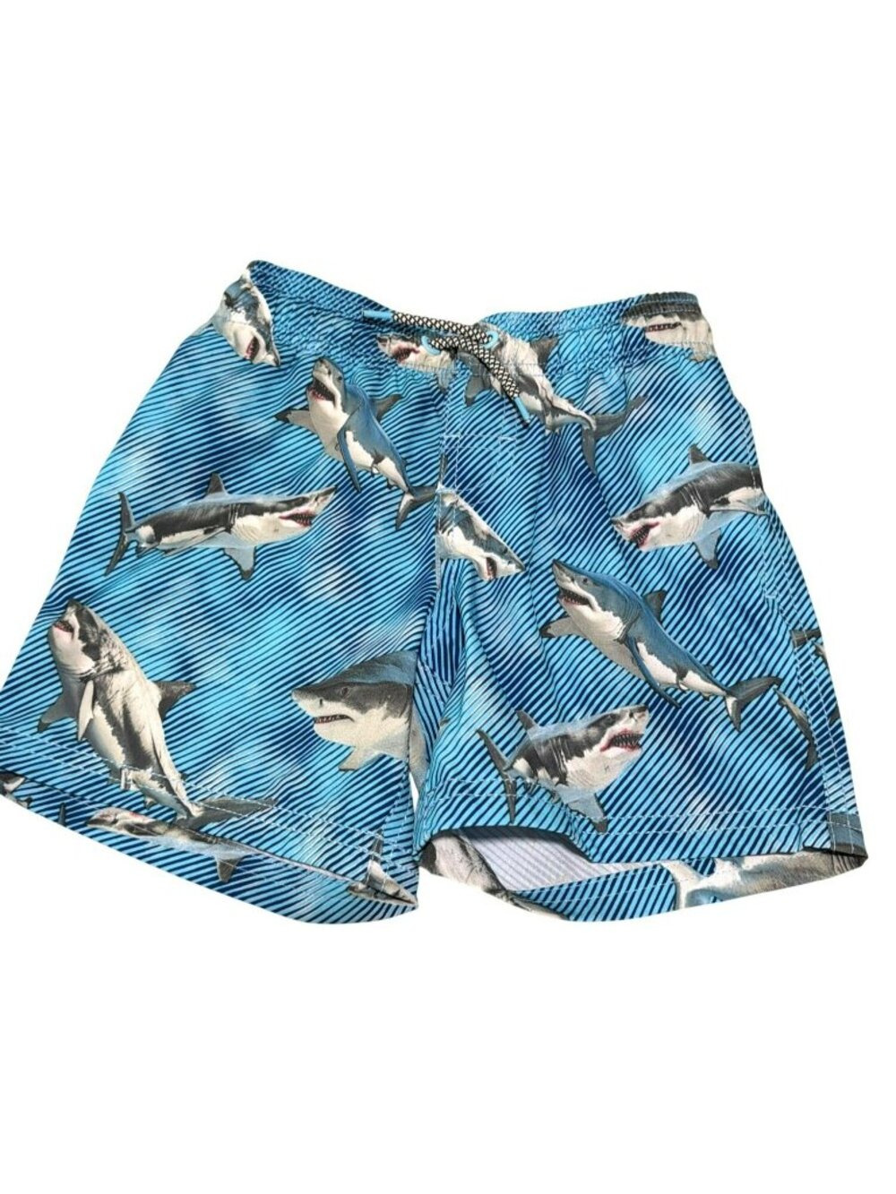 New Kids Shark Print Swim Trunks Elastic Waist XS (4-5) By Wonder Nation